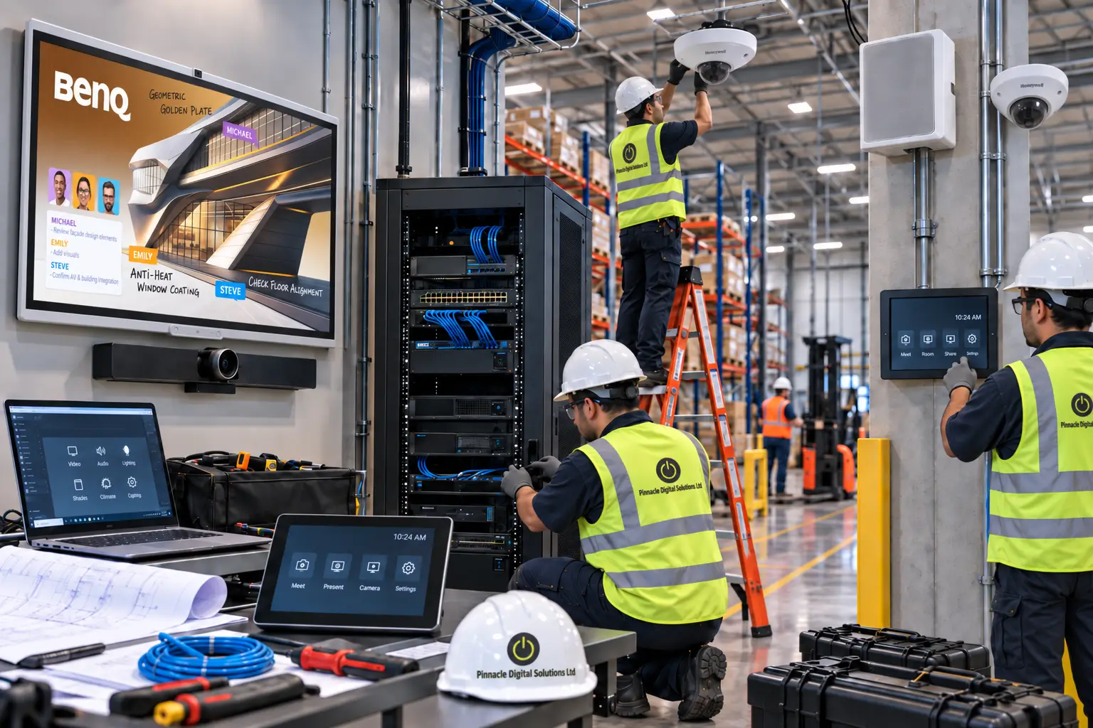 Technology professionals planning a logistics facility project