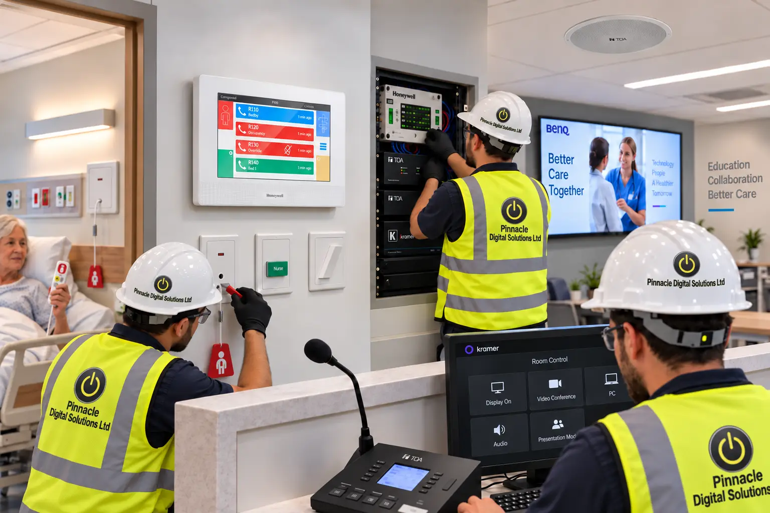 Healthcare technology professionals reviewing a hospital project