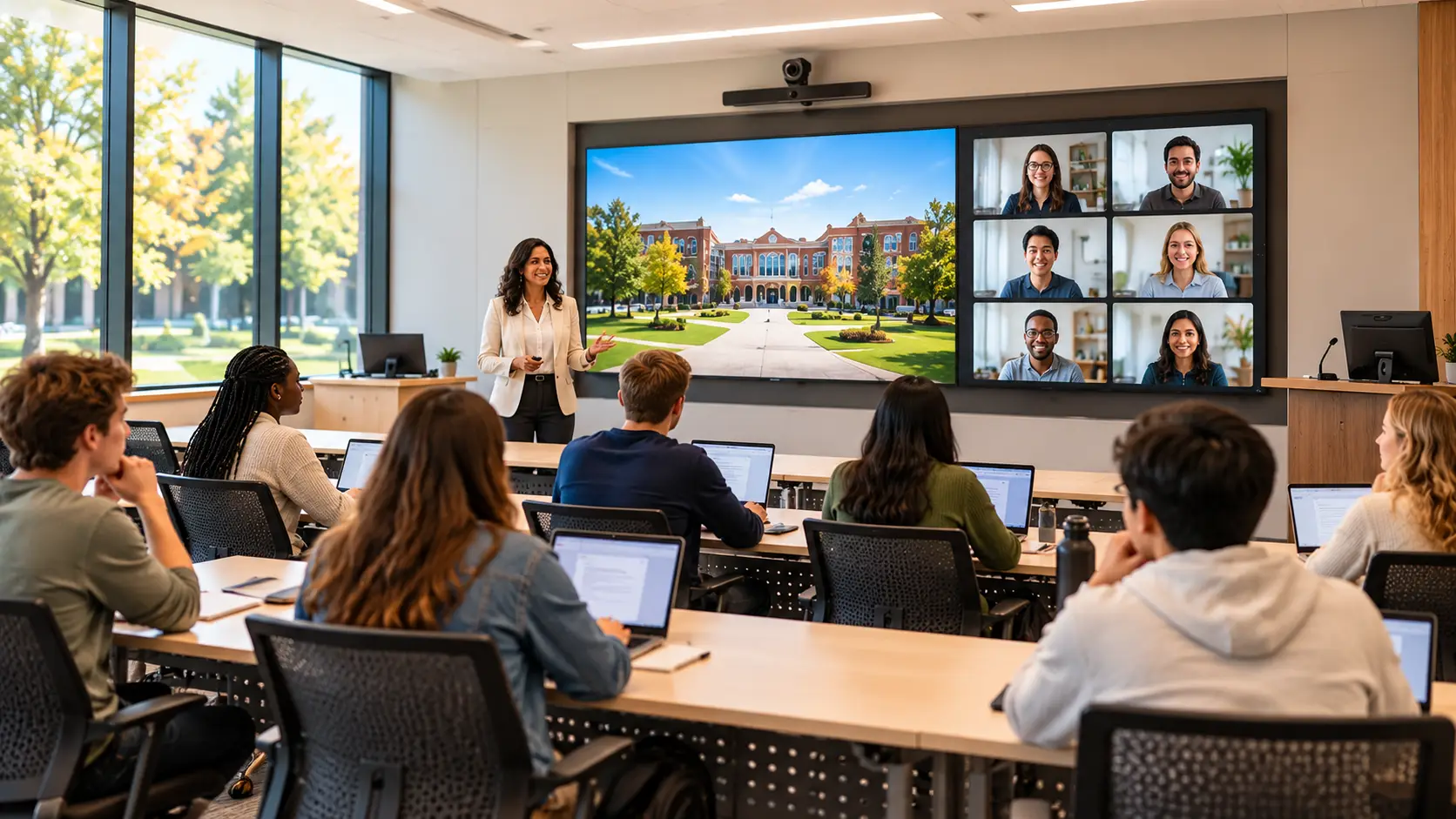 Commercial presentation room equipped with professional projection and display technology