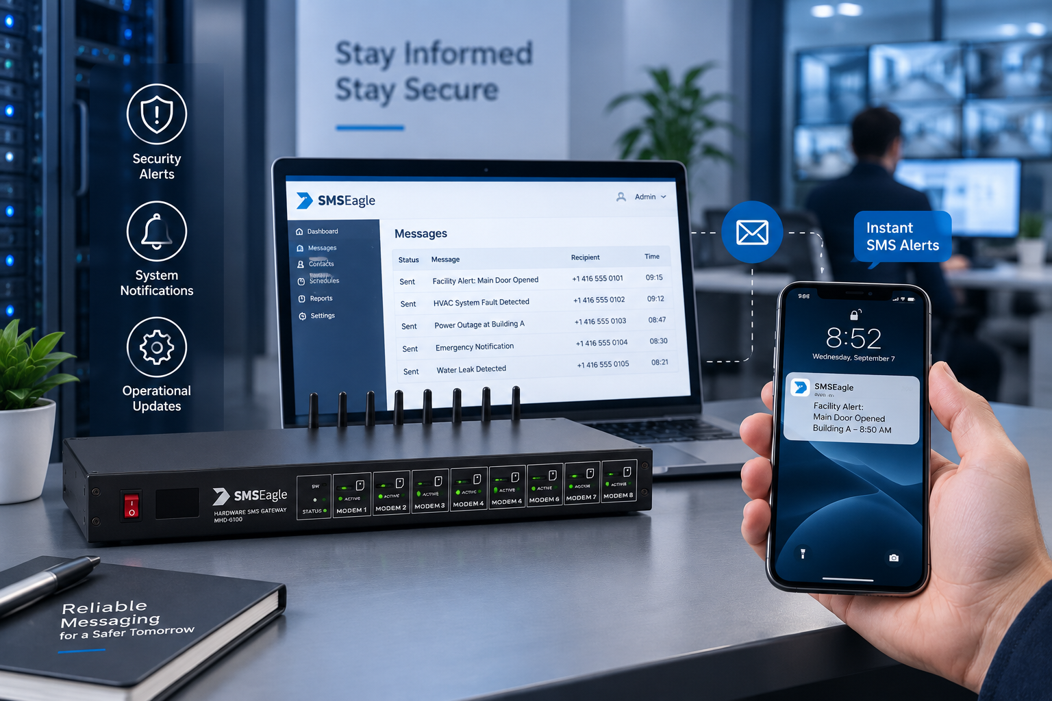 SMSEagle hardware SMS gateway for automated commercial system alerts and text notifications